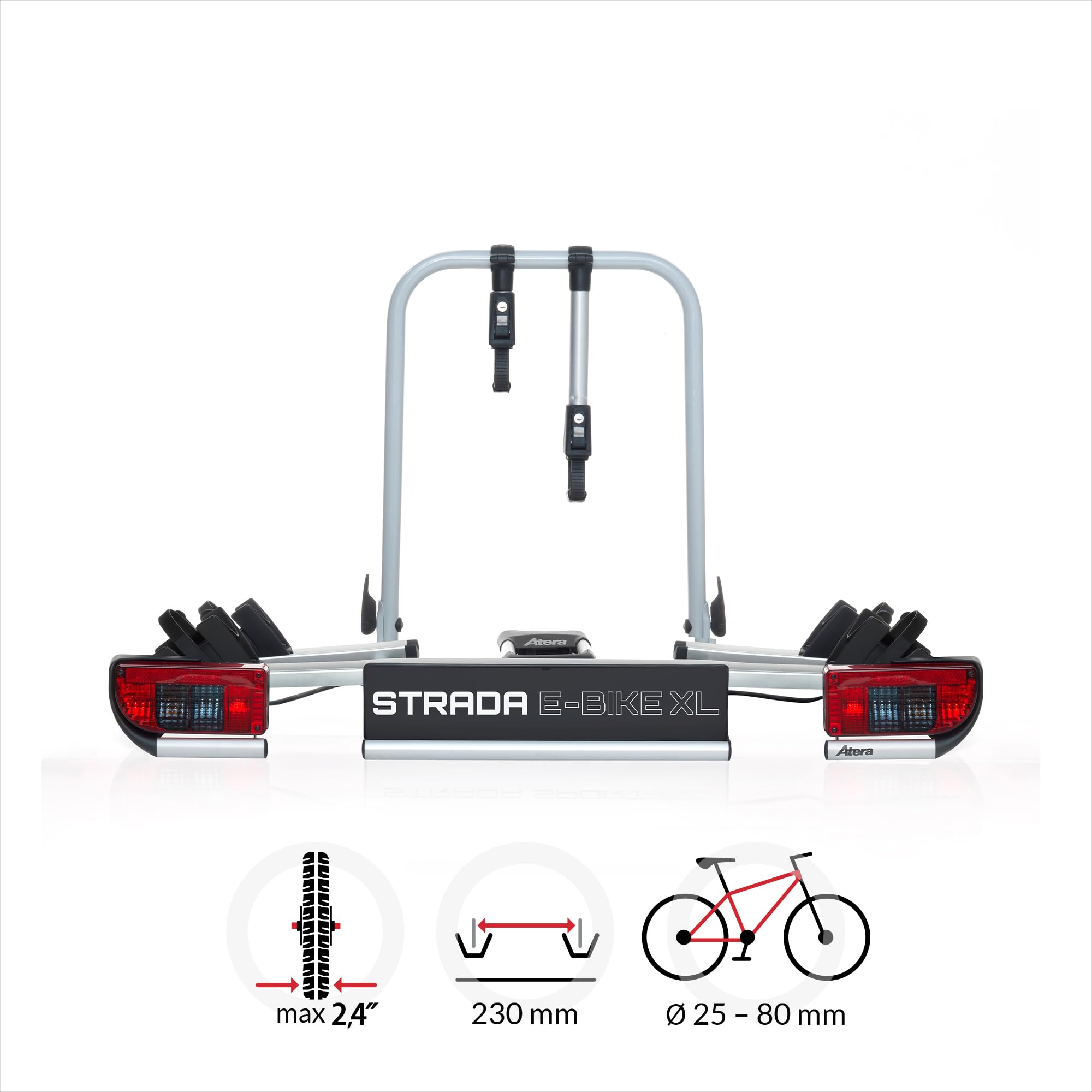 Atera Strada E-Bike XL Fahrradträger Anhängerkupplung – extrabreit, für 2-3 Fahrräder, E-Bike optimiert
