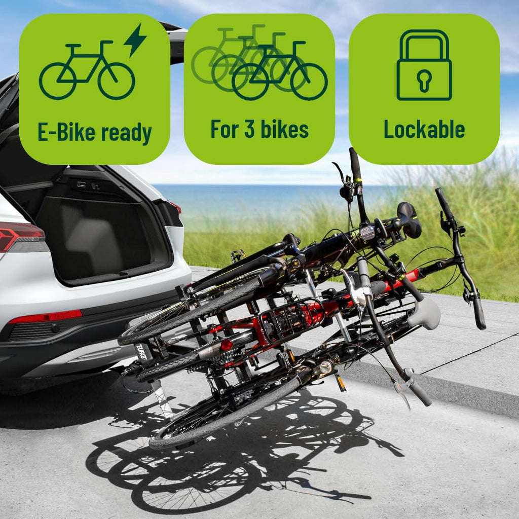 EUFAB 11522 Fahrradträger Anhängerkupplung – für 3 Fahrräder, E-Bike geeignet, 60 kg Nutzlast, vormontiert